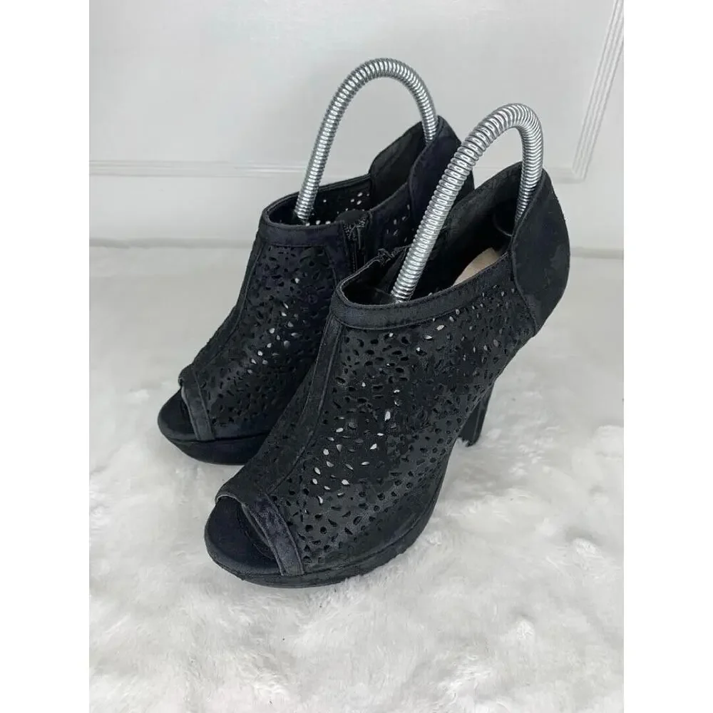 Rue 21 Womens Black Peep Toe Heeled Booties Size 8